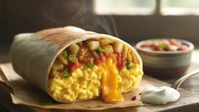 easy breakfast burrito with eggs and cheese