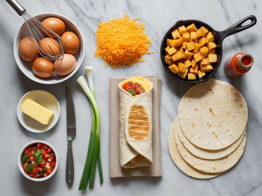 INGREDIENTS FOR easy breakfast burrito with eggs and cheese