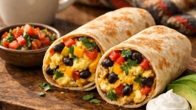 vegetarian breakfast burrito with black beans