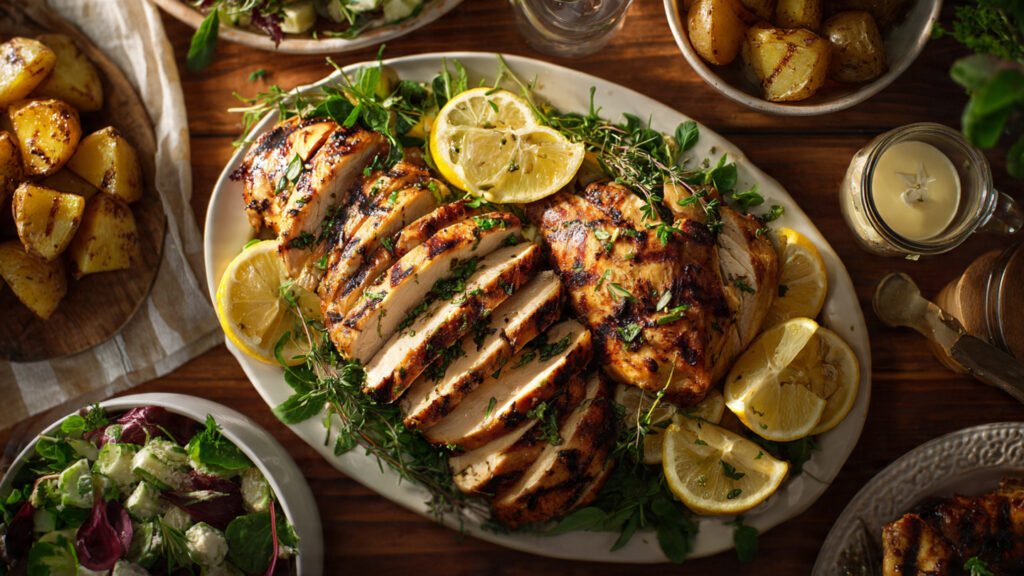 Thyme Basil Lemon Grilled Chicken serving
