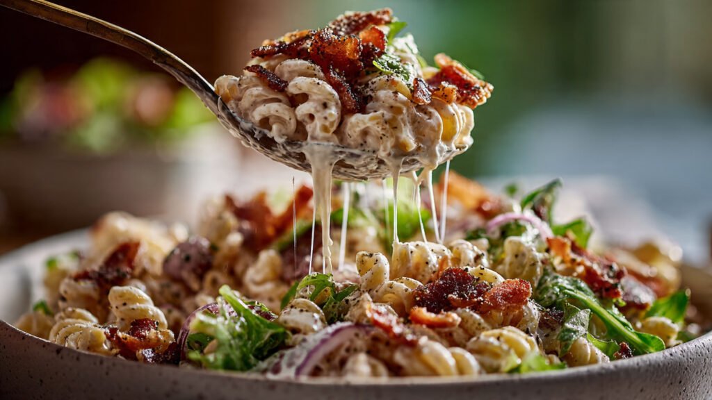 serving BLT Pasta Salad