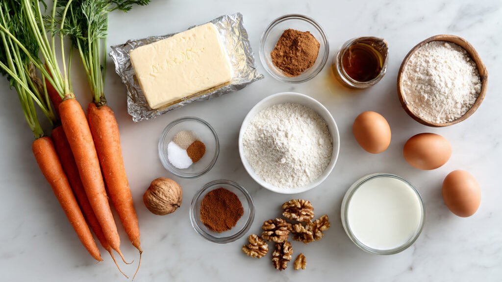 ingredients for Carrot Cream Cake Bars